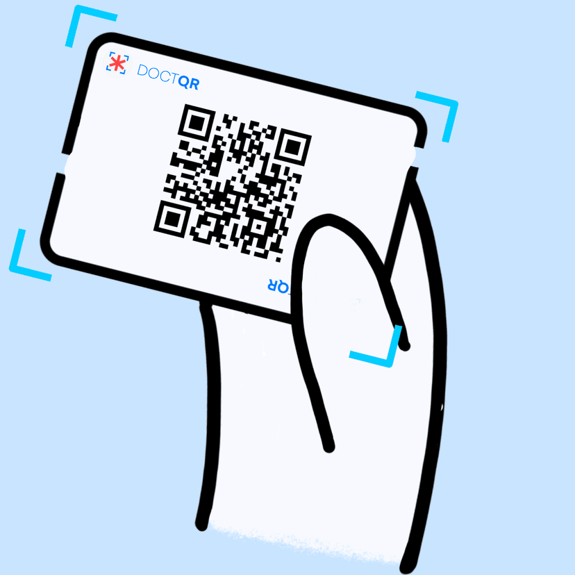 Hand holding a card with QR code